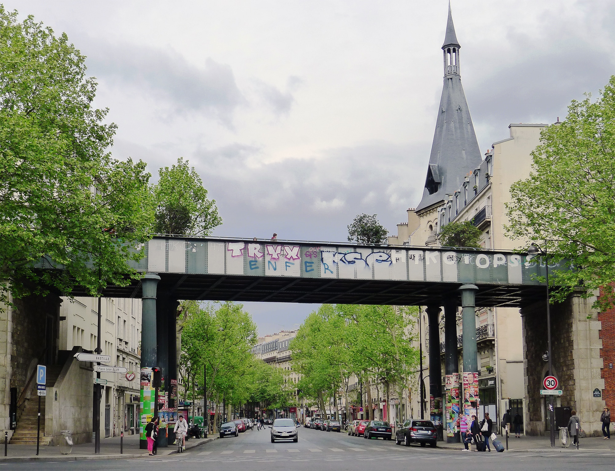 Ancien pont ferroviaire de la Promenade plantée franchissant l'avenue Ledru-Rollin. (c) Wikipédia