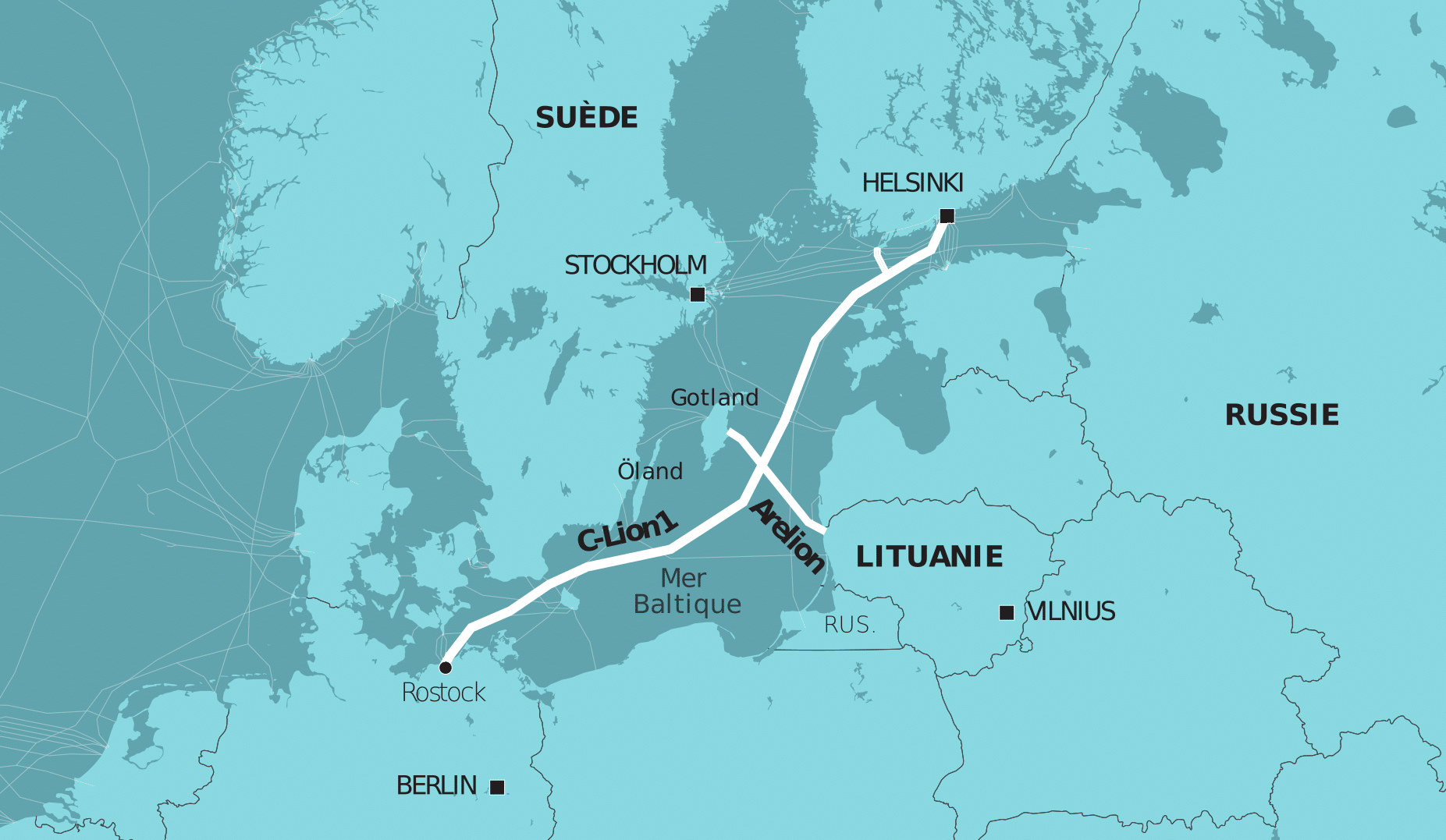 Carte – Câbles sous-marin endommagés en mer Baltique : un bateau chinois placé sous surveillance